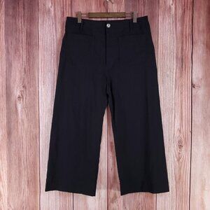 Anthropologie Maeve Womens Sz 34 The Colette Cropped Wide Leg Pants Black Linen